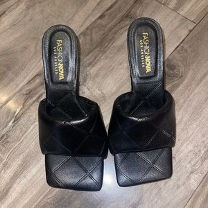 Black square toe quilted heels
